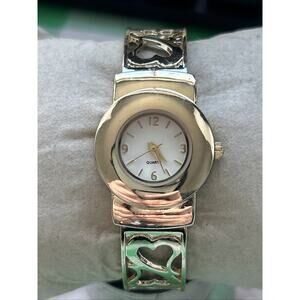 Gold Tone Heart Band Women’s Cuff Watch
